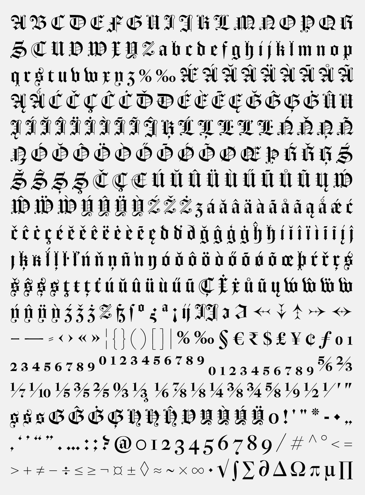 Glyphs of Le Rosart Textura